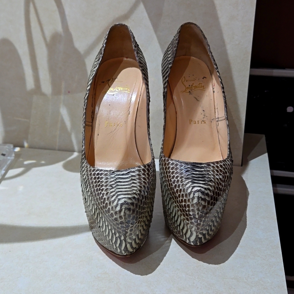Christian Louboutin snake skin high heel shoes size 38